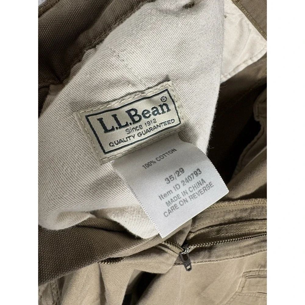 LL Bean Pants Mens 35 Brown Cotton Chino Cargo Flat Front Mid Rise Slash Pockets
